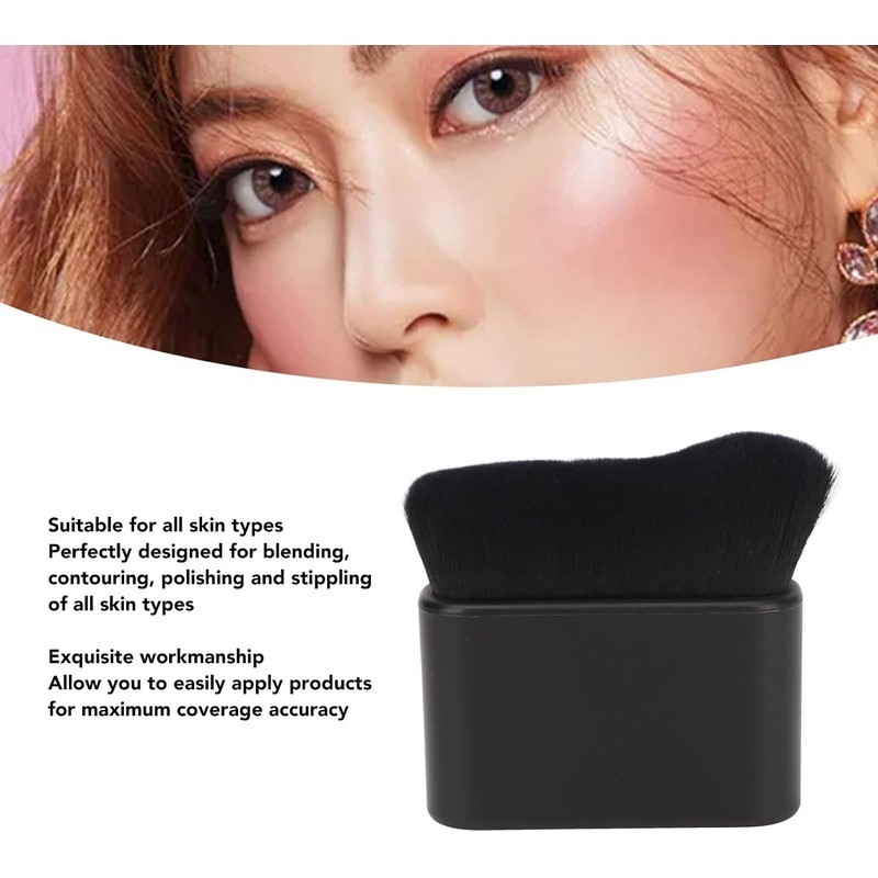 Brocha Bronceadora YUYTE, Pincel Plano Sintético Negro, Nailon, Para Bronceador,