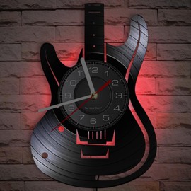 Timethink 12 Inch Guitar LED Wall Clock with 7 Luminous Modes, Musical Instruments Clock Watch Silent Non Ticking Guitar Shaped Wall Clock for Music Room Rock N Roll Decor Music Lovers Guitarist Gifts