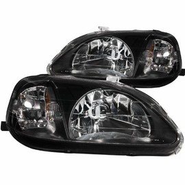 HEADLIGHTSDEPOT Black Housing Halogen Headlights Compatible with Honda Civic 1999-2000 Includes Left Driver and Right Passenger Side Headlamps