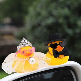 Yamobi 2 Pieces Wedding Bride and Groom Rubber Duck Mini Couple Duck for Ceremony Gift Souvenir Marriage Blessing Elegant Heartwarming Gift