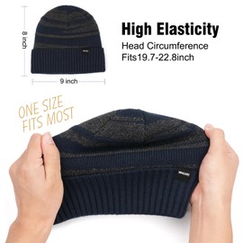 Wmcaps Men's Winter Hat, Thermal Winter Beanie Hat for Men and Women, Soft Wool Hat with Cuffs, Striped Knitted Hat, Warm Running Hat, Stretchy Thick Plush Ski Hat for Men, Navy blue and dark grey