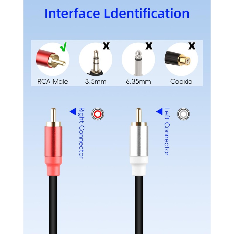 GELRHONR 2Pack 2RCA to 2RCA Cable 1FT, Short 2 RCA