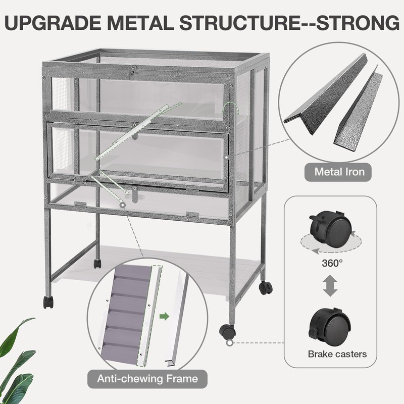 MEDEHOO Guinea Pig Cage, Moveable Metal Frame Hamster Cage Anti-Chewing