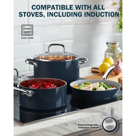 Cook N Home Nonstick Sauce Pan with Glass Lid, 1.5-Quart Small Saucepan Hard Anodized Non Stick Ceramic Cookware, Induction Cooking Pots and Pans with Stay-Cool Handles, Cacerola, Blue