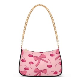 Shoulder Bags for Women Bow Cherry Hobo Tote Handbag Small Clutch Purse with Zipper Closure