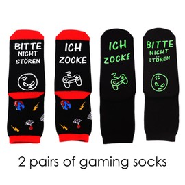 XMNIVATE 1 Pair of Red Game Socks, 1 Pair of Green Game Socks, Patterned Socks, Fun Game Socks, New Cotton Socks, Fun Sock Gifts for Men and Women (One Size Fits All)