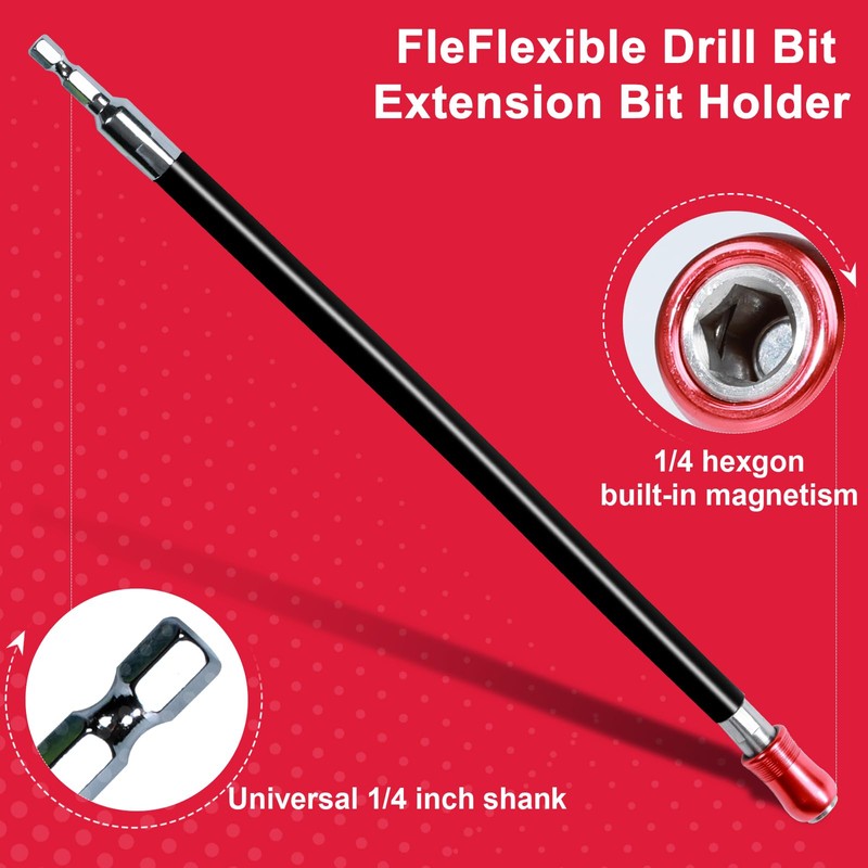 Geinxurn Flexible drill bit Extension Screwdriver Bit Holders, 1PACK 12Inches