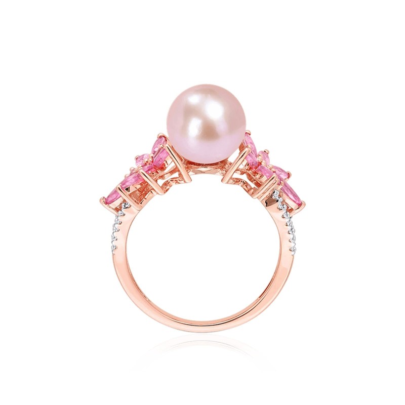 Pearl Flower Cocktail Ring Pink Morganite Pearl Rings for Women