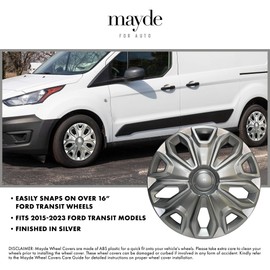 Mayde 16-Inch Hubcaps Fits 2015-2023 Ford Transit, Replacement Wheel Covers (Set of 4, Silver)