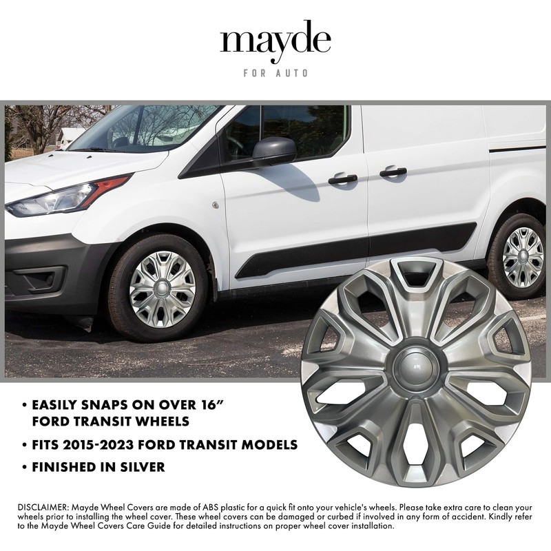 Mayde 16-Inch Hubcaps Fits 2015-2023 Ford Transit, Replacement Wheel Covers
