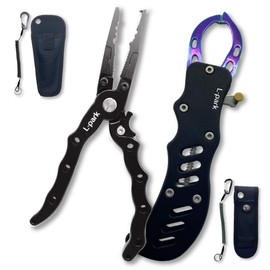 L-park Fishing Tool Fish Grip Set Fishing Pliers [with Lock] Rust-resistant Lightweight Aluminum Fishing Equipment 2-piece Set (Black)