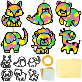 QOUBAI 36 Pcs Animal Suncatchers Crafts for Kids Wild Animals Window Tissue Paper Craft Kit Colorful Window Suncatchers Art Kit Decorations for School Home Activity Project Birthday Party Favor Décor