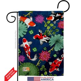 Breeze Decor Koi Pond Garden Flag Set with Stand Animals Sea Creature Nautical Ocean Fish Outdoor Summer Marine Small Decorative Gift Yard House Banner Double-Sided Made in USA 13 X 18.5