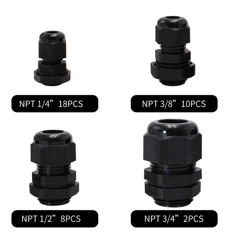 MAKERELE NPT Cable Glands Kit Waterproof Adjustable Nylon 1/4” 3/8”