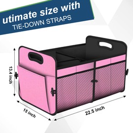 Femuar Car Trunk Organizer,Car Storage Organizer with 72L Large Capacity Waterproof Collapsible and 11 Pockets,Trunk Organizer for Car Suv/Jeep/Sedan, Large Size, Pink