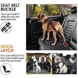 SlowTon Dog Seat Belt, Adjustable Dog Safety Belt Leash, 2 in 1 Latch Bar Attachment Dog Car Seatbelt with Elastic Nylon Bungee Buffer, Reflective Nylon Belt Tether Connect to Dog Harness