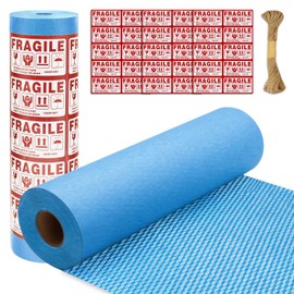 Honeycomb Packing Paper PINENUTS 15" x 131ft Eco Friendly Packing Paper for Moving Recyclable Honeycomb Paper Bubble Paper Wrapping with 30 Fragile Sticker Labels and 66fthemp rope (Sky blue)