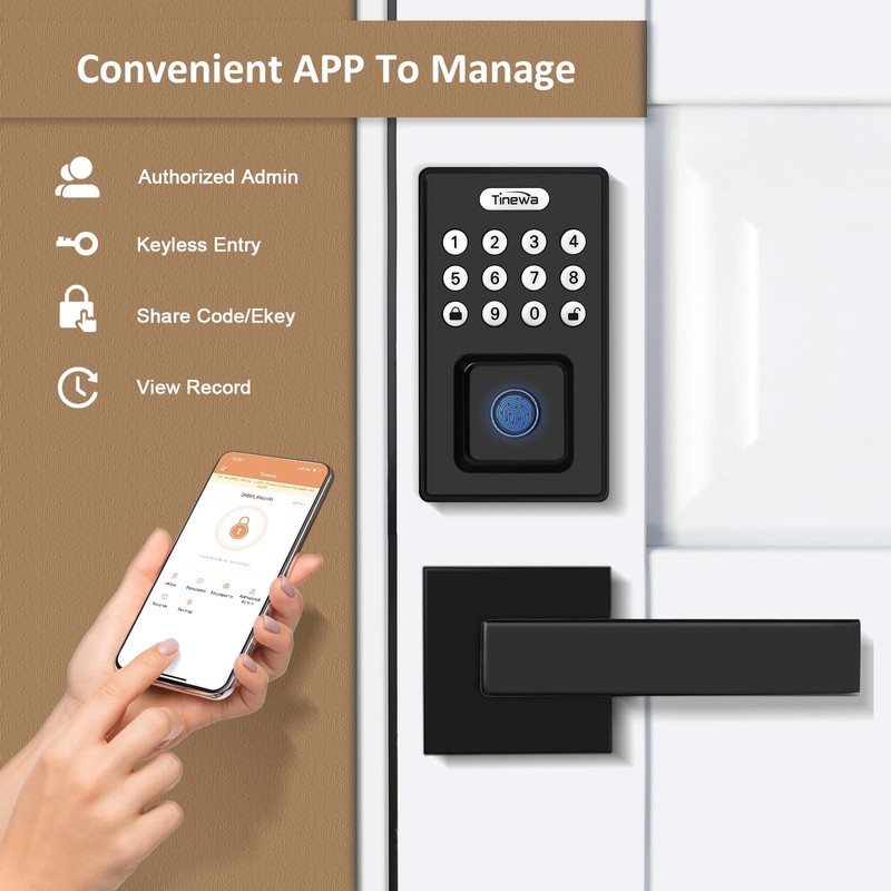 Tinewa Keyless Entry Door Lock with 2 Lever Handles, Fingerprint