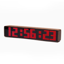Adventurers Digital Alarm Clocks for Bedrooms, Black Walnut Clocks for Living Room with Big Numbers,Auto Brightness,Adjustable Alarm Volume,Auto DST,Temperature, Humidity, Air Pressure (Red)