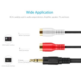 Sound Wave [3.5mm Male to 2RCA Female Y Type RCA Cable, 9.4 inches (24 cm) ] Audio Cable Distribution Converter Cable 3.5mm to RCA Splitter Cord 3.5mm Mini Plug Gold Plated Connector 0.24m 35M 2RCAF