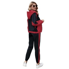 SweatyRocks Women's 2 Piece Outfits Long Sleeve Full Zip Jacket and Pants Tracksuit Set Red Black S
