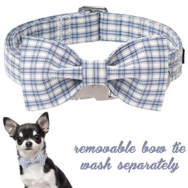 Unique style paws Cotton Dog Collar with Bow Spring Summer Collar with Blue White Grid for Small Medium Large Boys Girls Dogs