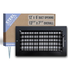 Fits 12x6 Duct Opening Steel Adjustable Air Supply Grille by Handua | Register Vent Cover Grill for Sidewall and Ceiling | Black | Outer Dimensions: 13.75" X 7.75"
