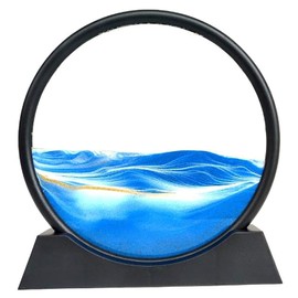 Flowing Sand Painting,3D Natural Landscape Dynamic Art Sand Painting,Round Glass 3D Deep Sea Sand Painting Artistic Sandscape for Home Ornament Desktop Art Bookshelves Decoration(Blue,7 Inches)