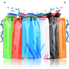 YCVSKY 700 ml Pack of 6 Foldable Drinking Bottles, Flexible Collapsible Reusable Drinking Bottle, Foldable Bottle for Hiking, Adventure, Travel