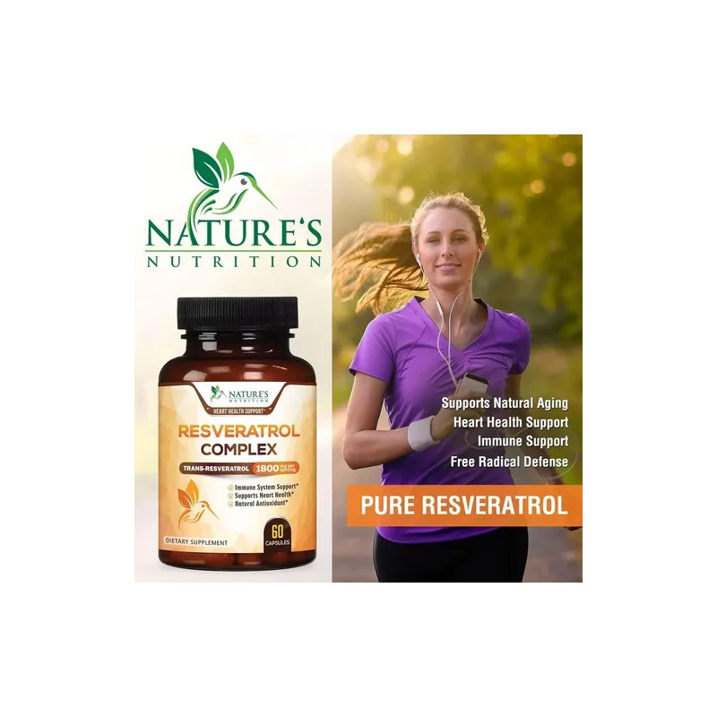 Resveratrol Nature's Nutrition 1800mg Cápsulas Antioxidante Vegano