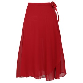 Deesorxin Ballet Skirt for Women Long Wrap Skirt Sheer Dance Costumes with Adjustable Waist tie for Adult Ladies Big Girls Red