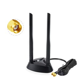 POBADY WiFi Antenna 2.4G / 5.8G Dual Frequency Dual Antennas Signal Booster Magnetic Base 6dBi RP-SMA Adapter Desktop PCIE Network Card AX200 External Antenna 1.2M 3.9ft for Wifi Router Card Wireless
