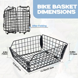 ZUKKA Rear Bike Basket Foldable Rear Bike Basket Large Capacity Bike Basket with Cargo Net Rear Installation Tools Removable Metal Bike Basket for Most Rear Bike Racks