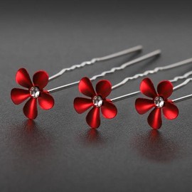 Red flower hairpin, hair ornament, hair clip, U-pin / 레드플라워 뒤꽂이 머리장식 헤어핀 U핀