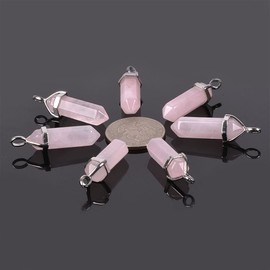 Natural Rose Quartz Gemstone Hexagonal Pointed Reiki Chakra Pendant Necklace 20" High-Grade Iron Gift Box