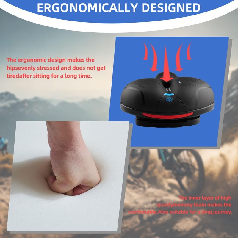Oupados Comfortable Ergonomic Bicycle Saddle Gel Saddle Men's Women's Wide