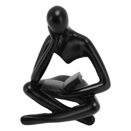 HEEPDD Thinker Reading Statue, Desktop Accessories, Daily Decoration Abstract Aesthetic Thinker Figurine Art Ornament for Office Living Room Shelves Bookshelf Decoration (Black)