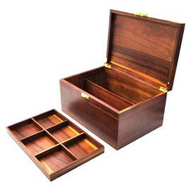 Itvexeme 12 x 8.5 x 6.3 inch Large Wooden Keepsake Box, Acacia Wood with Adjustable Tray, Large Wooden Box with Hinged Lid for Wedding and Memory Keepsakes (Vintage)