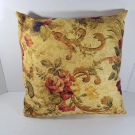 Throw Pillow Victorian Floral Print Side Zip Closure Pink Red Gold Green 18x18