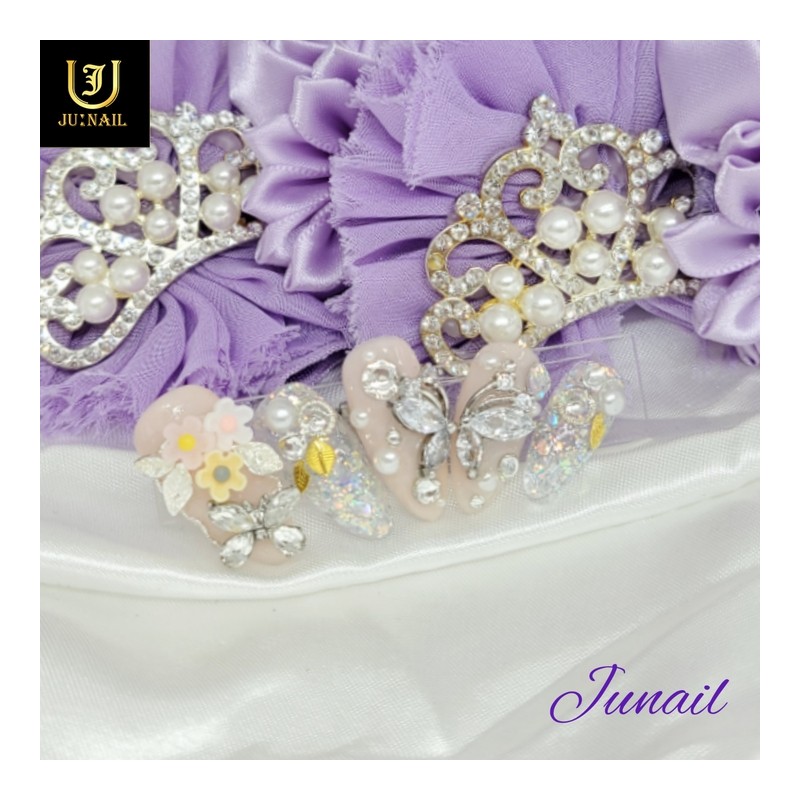 Happy Butterfly Handmade Nail Tips - Long Round / 행복한나비