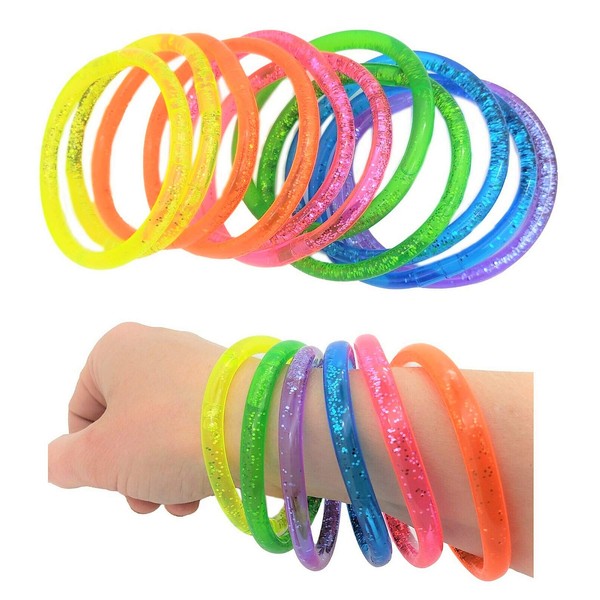 Zugar Land 6" LIQUID Super GLITTER Colorful BRACELET (12 Pack) Bright Neon Colors. Cool Bracelets for Party Favor, Stocking Stuffers, Birthday Parties, Fundraisers, Giveaways or Prizes!