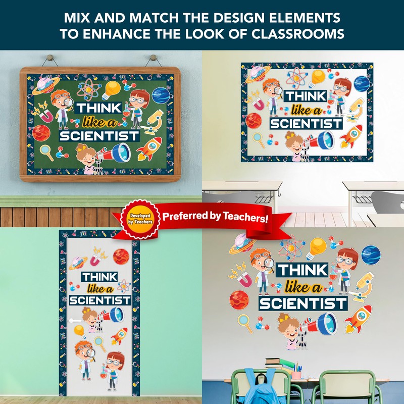 Decorably 48 Pcs Cutouts Science Bulletin Board Decorations Set with