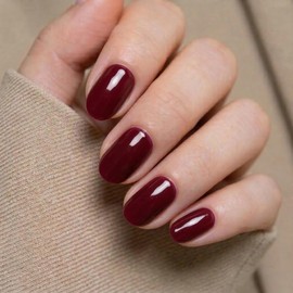 20 Pcs Burgundy Red Semi Cured Gel Nail Strips, UV LED Lamp Compatible Gel Nail Wraps Stickers, Long Lasting Easy Apply DIY Nail Art for Women