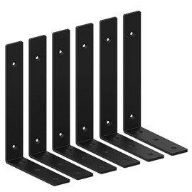 Black Shelf Brackets 12 Inch Heavy Duty Metal Shelf Supports Holders, Rustic Decorative Iron L Angle Brackets for Shelves Wall Mounted (6 Pack)