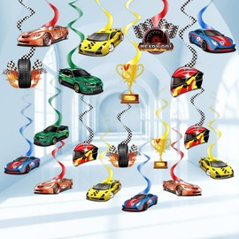WEEPA 24 Pcs Race Car Party Decorations Racing Hanging Swirls Checkered Flags for Race Car Birthday Party Decorations