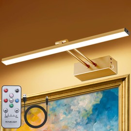 YQNLIFA Picture Light, 5200mAh Battery Operated Painting Lights with Remote Control and Timer, 300LM 3000K Metal 16” Dimmable High Brightness Art Light with 48 Lamp Bead for Frame and Photo (Gold)