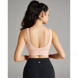 QUEENIEKE Women's V-Neck Sports Bra - U Back Medium Impact Wireless Padded Yoga Bra Crop Top for Workout Pearl Blush Small