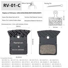 Bike Brake Pads with Cooling Fin, Bicycle Brake Pads for SHIMANO 105 / GRX/SLX M7100 / XTR M9100 / DEORE XT M8100 / DURA-ACE/ULTEGRA/TIAGRA/METREA, 2Pair (Ceramic)