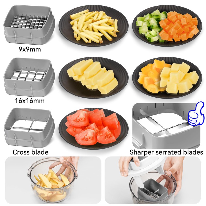 KEOUKE Multifunctional Vegetable Chopper Bowl White - 3 Interchangeable Blades