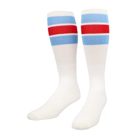 TCK Retro 3 Stripe Tube Socks (Columbia Blue/Scarlet, Medium)